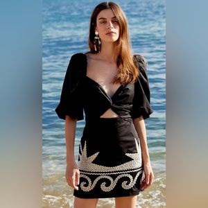 JOHANNA ORTIZ BLACK WHITE PUFF SLEEVE SIMPLE PLEASURES MINI DRESS SMALL